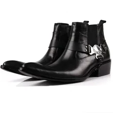 Коричневые/черные мужские ботильоны с острым носком; ботинки из натуральной кожи; Мужские ботинки в байкерском стиле с пряжкой; Большие европейские размеры 45