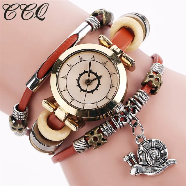 CCQ Fashion Vintage Cow leather Bracelet Watches Casual Women Crystal Snail Pend CCQ Fashion Vintage Cow leather Bracelet Watches Casual Women Crystal Snail Pend