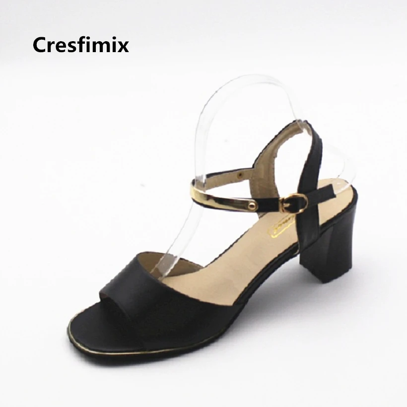 

Cresfimix sandalias de mujer women fashion pu leather high heel sandals shoes lady spring and summer open toe black sandals