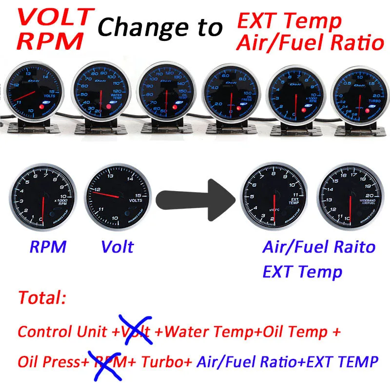 Defi Link система zd+ 6 манометров BF CR RS C2 Дейзи цепные манометры вольт температура воды Температура масла пресс об/мин турбо Boost датчик - Цвет: VOLT RPM-EXTT AFR