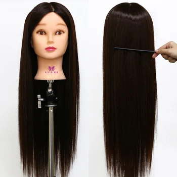 

26'' Long Hair Training Head 30% Real Hair Salon Hair Braiding Cutting Practice Doll with Table Clamp Hairstyle Mannequin