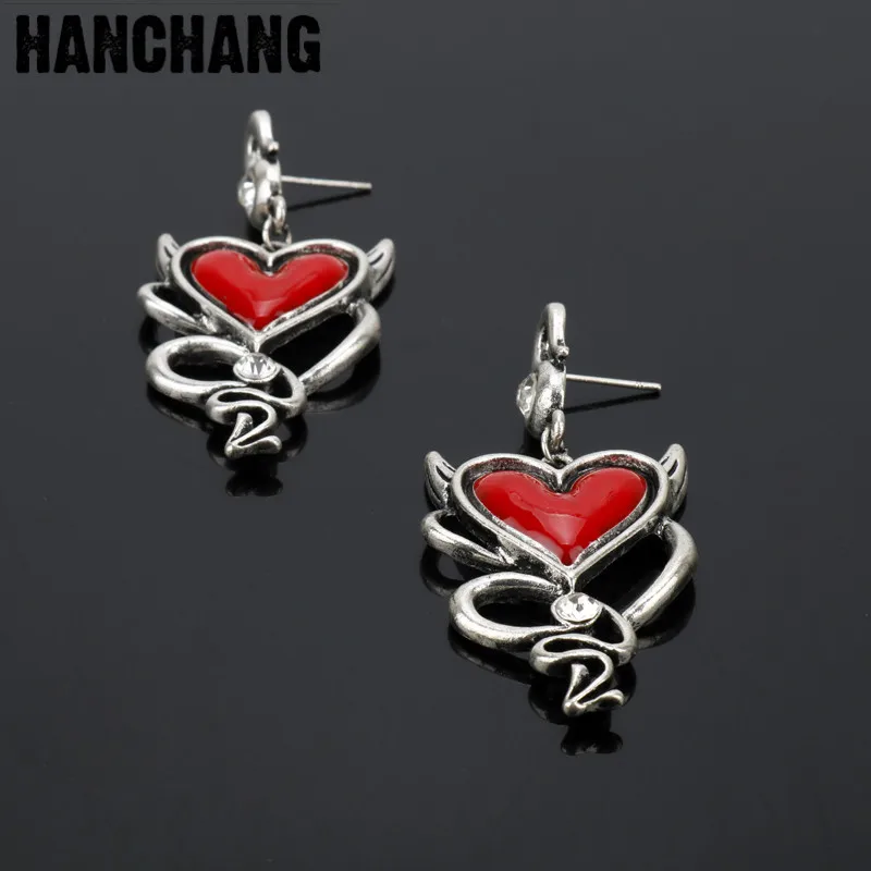 

Red Heart Gothic Dark Earring Punk Alchemy Gothic Devil Heart Jewelry Women Charm Bangle Earring
