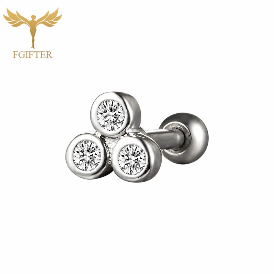

G23titan Small Silver Crystal Ear Tragus Piercing Labret Studs Titanium Bar Ear Helix Earrings Rings Labret Body Jewelry