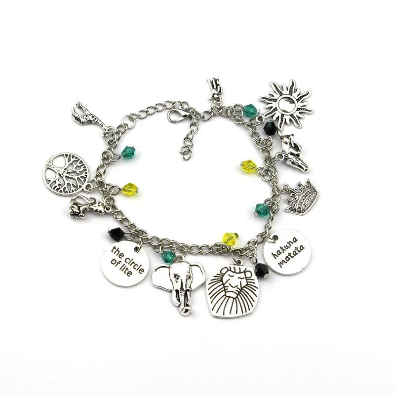 Мода Король Лев металлический Шарм-браслет тематические Silvertone Simba муфаса Круг жизни хакуна матата браслеты для женщин подарок