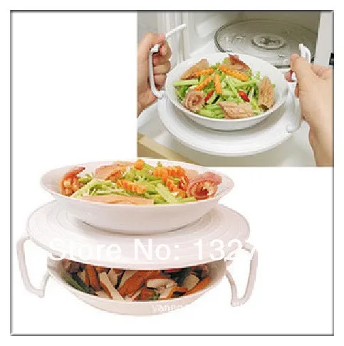 

Kitchen Microwave Double Layer Devided Dish Holder Rack Cover Plate Tray