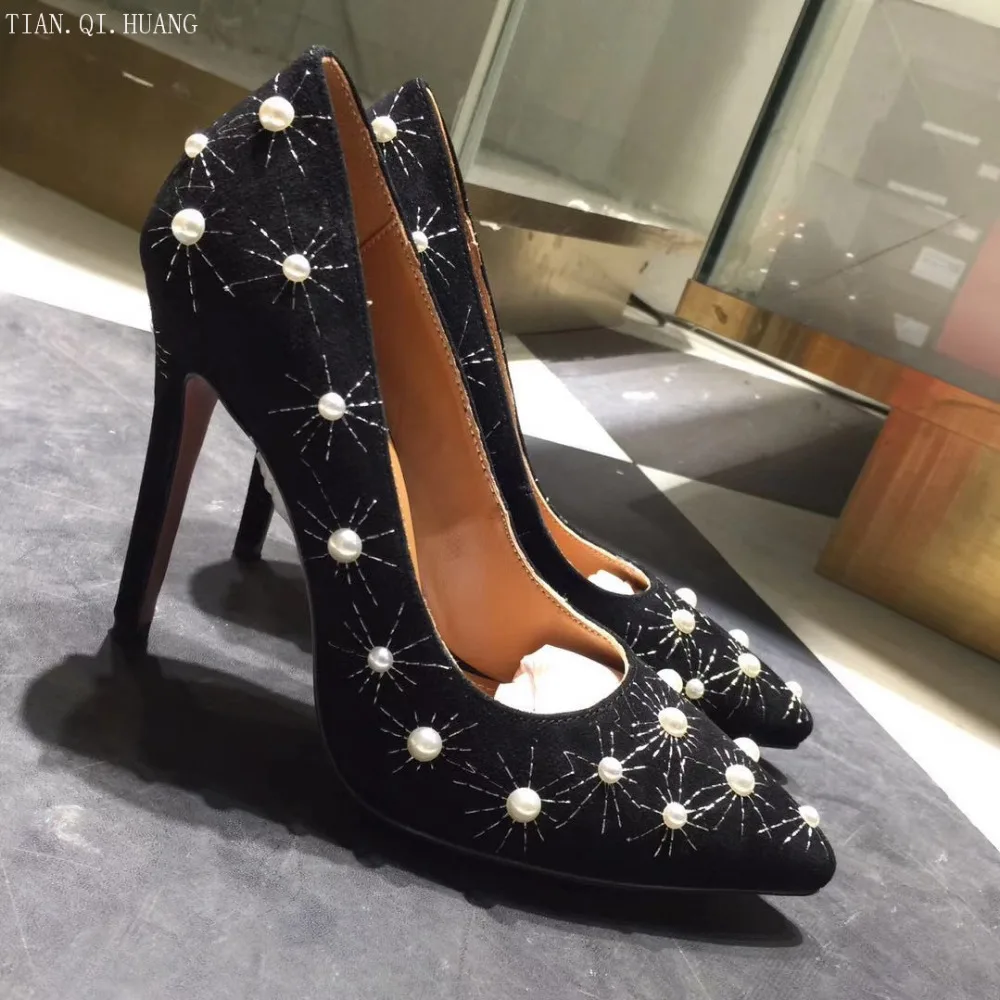 

2018 Autumn Hot Sales Women Pumps Fashion Design High Heels Shoes High Quality Pearl Styles Genuine leather Casual Shoes Woman