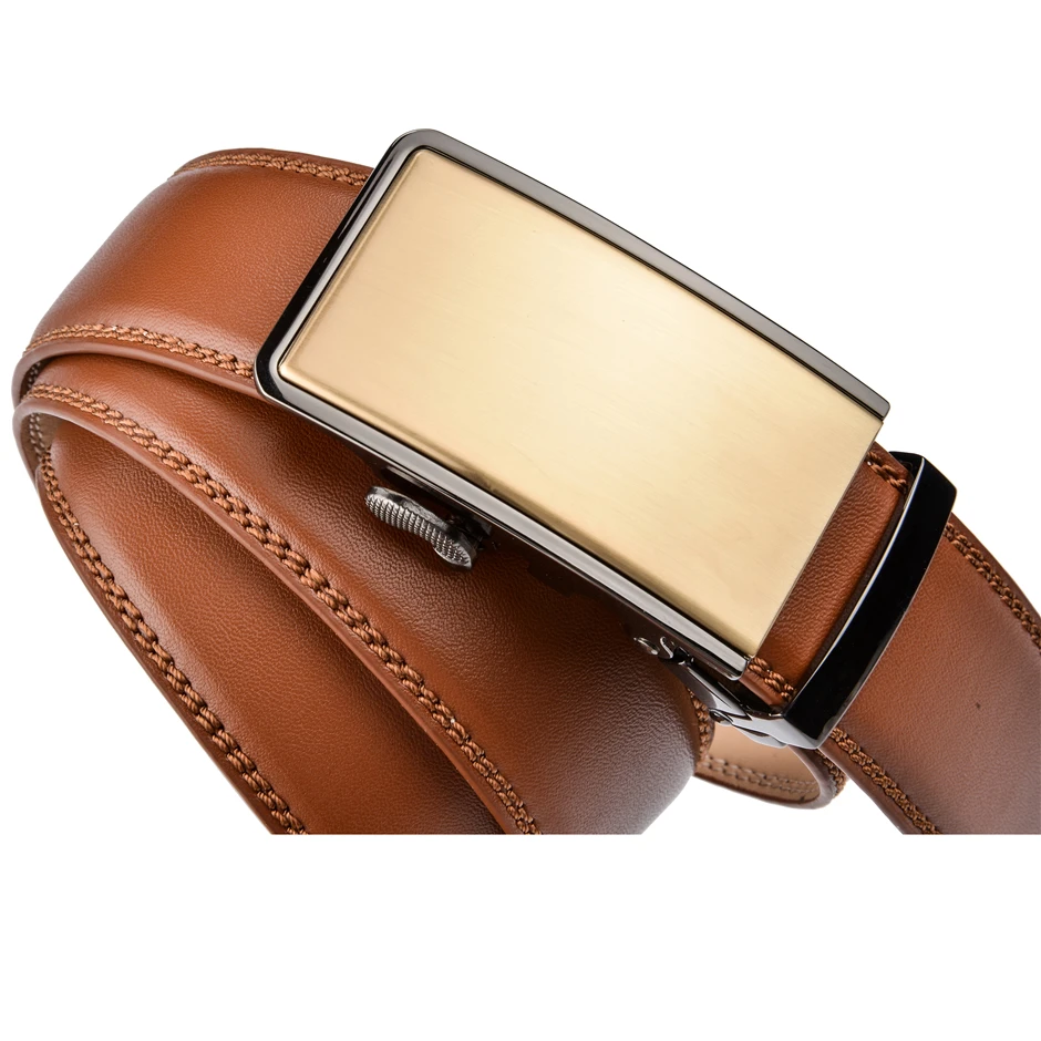 Cena Plyesxale skórzany pas mężczyźni 2018 złota luksusowe paski mężczyźni wysokiej jakości brązowy Cowskin pas dorywczo automatyczne klamry pas B56