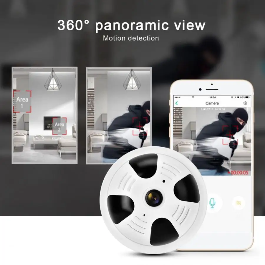Рыбий глаз 360 градусов беспроводная WiFi 1080P интеллектуальная камера