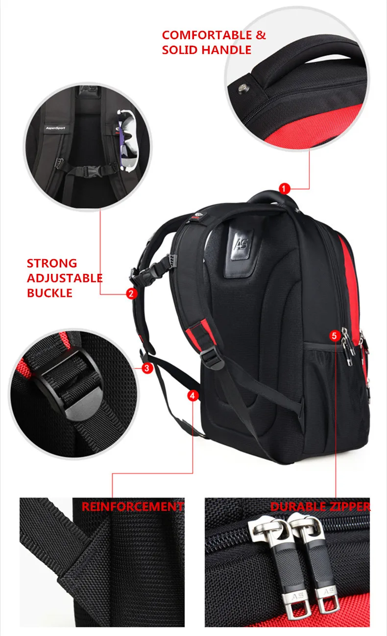 AspenSport водонепроницаемый большой емкости 17 дюймов Сумка для ноутбука мужской рюкзак сумка черный рюкзак для женщин школьные сумки Mochila Mascul