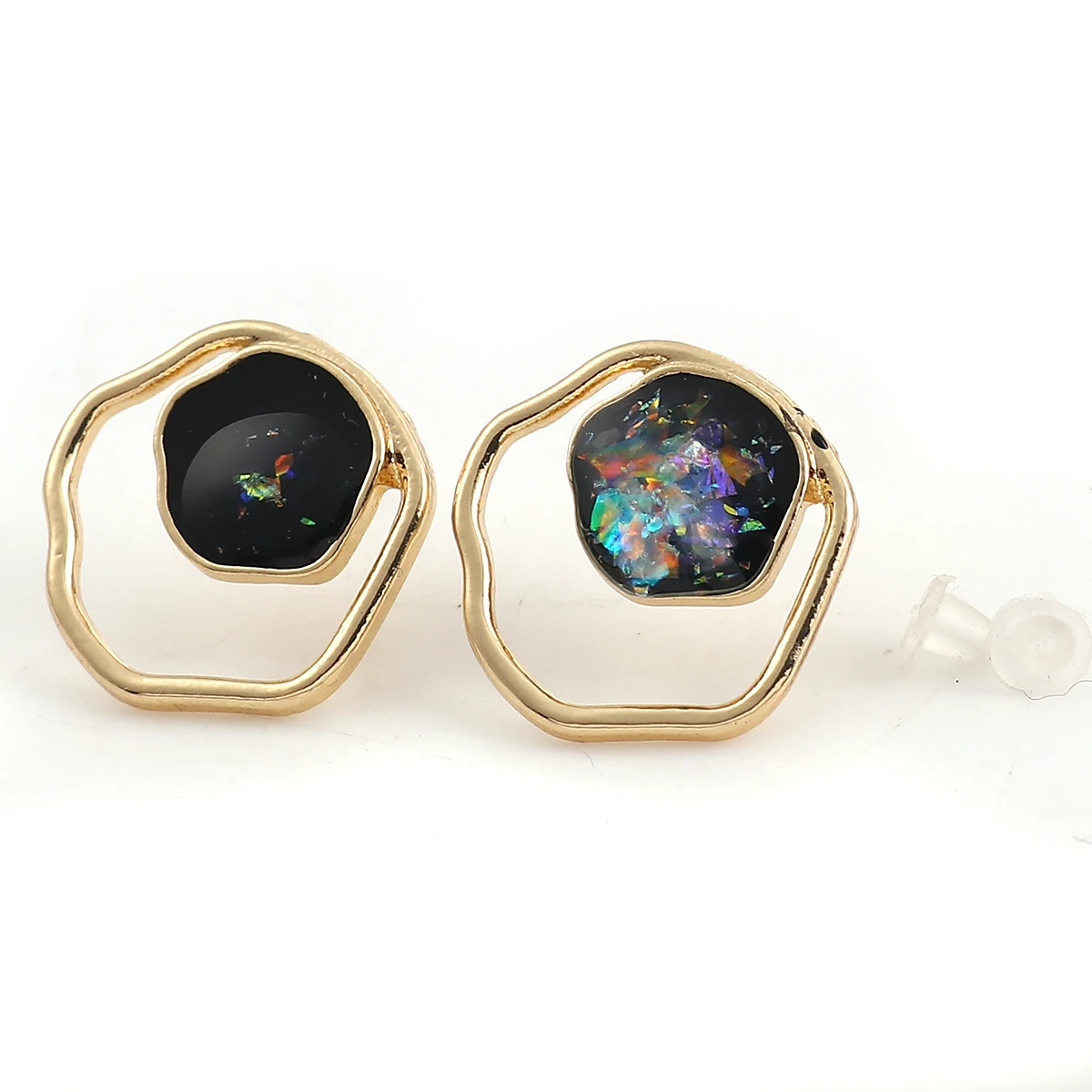 

DoreenBeads Zinc Based Alloy Ear Post Stud Earrings Findings Irregular AB Color Round Sequins 18mm( 6/8") x 18mm( 6/8"), 4 PCs