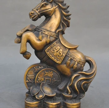 

8" Lucky Old Chinese Fengshui Bronze yuanbao Money Wealth Zodiac Horse Statue