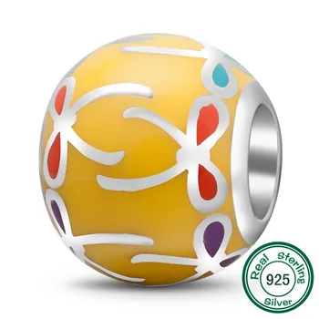 

ChaWin 925 Sterling Silver Colorful Bow Charm Yellow Enamel Bead fits Pandora Charms bracelets & Necklaces