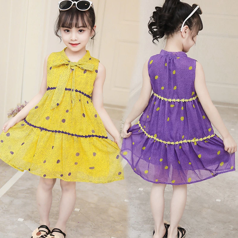 

Baby Girls Chiffon Dresses Summer Bow Dot Loose Thin kids Clothes Princess Dresses Breathable for 6 8 10 12 Years Vestidos