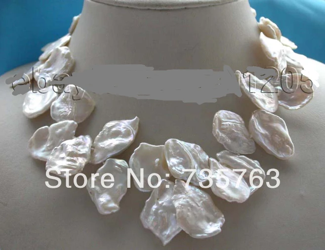 

xiuli 001176 17" Genuine Natural 21x32mm white Reborn Keshi Petal Pearl Necklace 14KGP