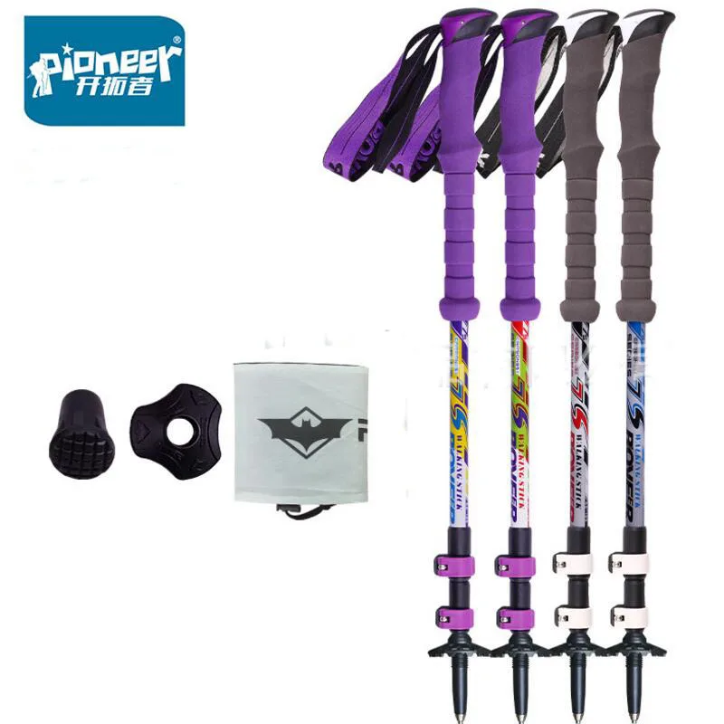 

PIONEER Nordic Walking Poles Outdoor Camping Walking Cane Trekking Stick Carbon Telescopic Hiking Walking Stick 2PCS/LOT