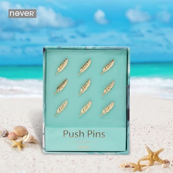 

Never Light Blue Series Gold Feather Push Pins For Cork Board Metal Thumb Tack Thumbtack 9pcs Home Office Decoration Stationery