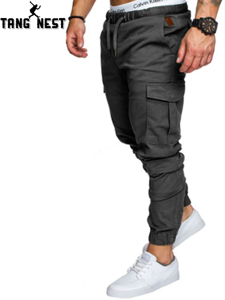 

TANGNEST 2019 Spring New Men's Solid Color Casual Tether Elastic Sports Trousers Youth FashionTrousers MKY449