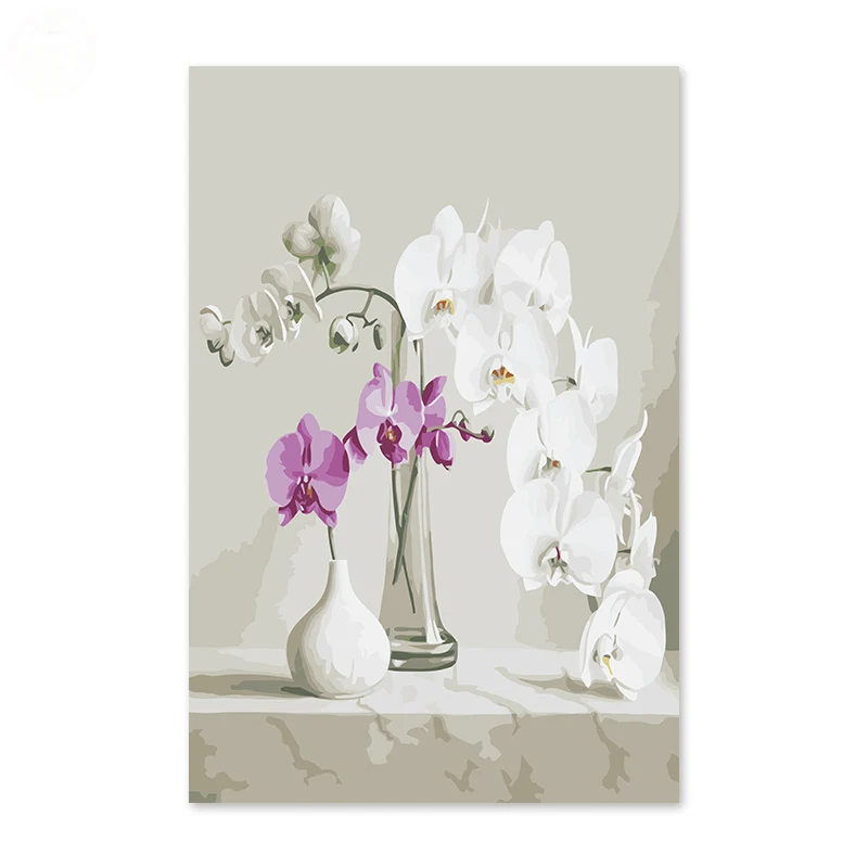 new 5d painting by numbers art paint number of Phalaenopsis vase glass bottle ceramic white petals | Дом и сад