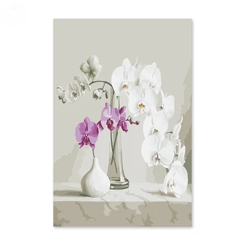 

new 5d painting by numbers art paint by number of Phalaenopsis vase glass bottle ceramic white petals