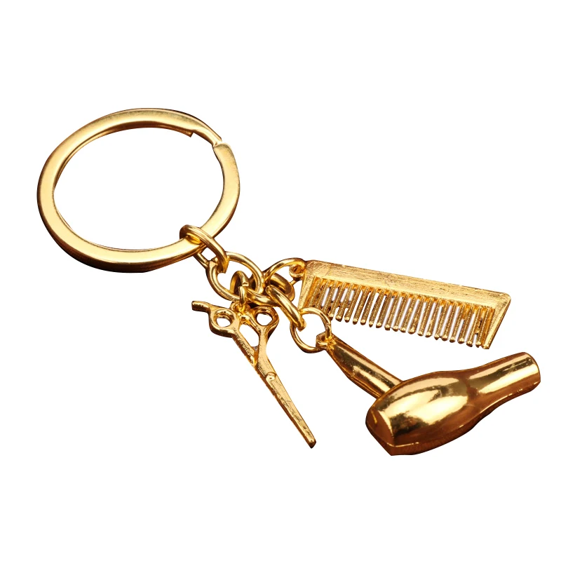 

Hot Vintage Wash Cut Blow Key ring, Hairdryer Scissors Comb Pendant Ornaments For Ladies Souvenir Key ChainsFashion Gift