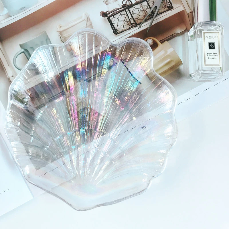 Креативная стеклянная чаша в виде радужной раковины, прозрачная тарелка для фруктов, тарелка для десерта, миска для йогурта, фрукта, салата, посуда, украшение, 1 шт