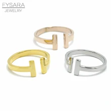 FYSARA Fashion Brand Jewelry Double T Letter Ring Women Titanium Steel Gold Color Classic Midi Ring
