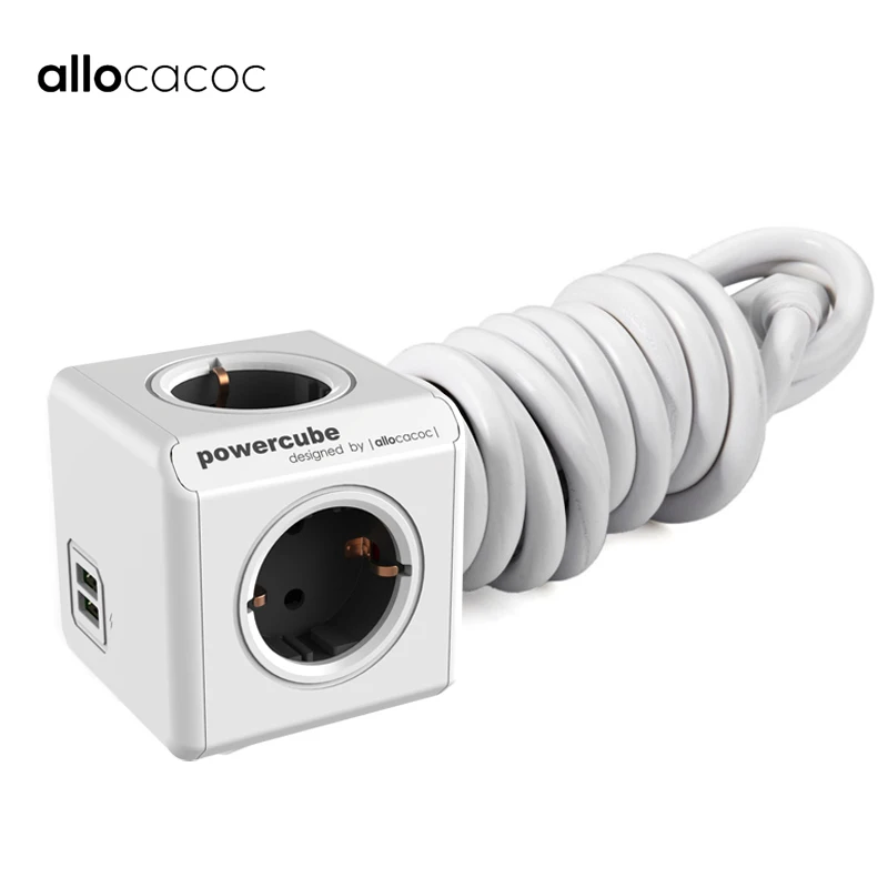Allocacoc EU Power Strip Sockets Powercube Smart Home Electronic Charging 5V 2 USB + 4 Ports Adapter Standard Plug 3m Extension Allocacoc EU Power Strip Sockets Powercube Smart Home Electronic Charging 5V 2 USB + 4 Ports Adapter Standard Plug 3m Extension