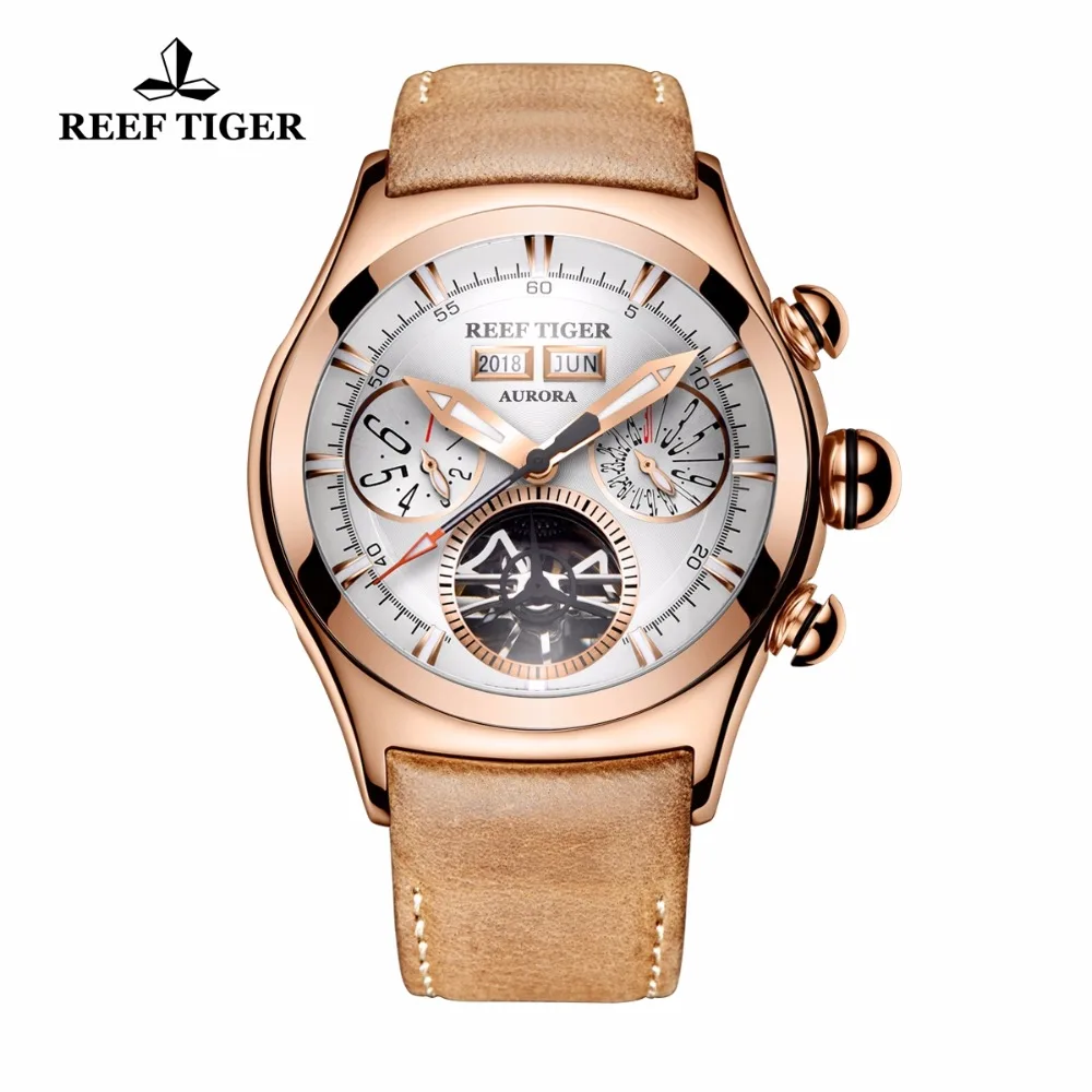 

Reef Tiger/RT Brand Mechanical Watches for Men Tourbillon Calendar Luminous Watches Rose Gold Automatic Analog Watches RGA7503