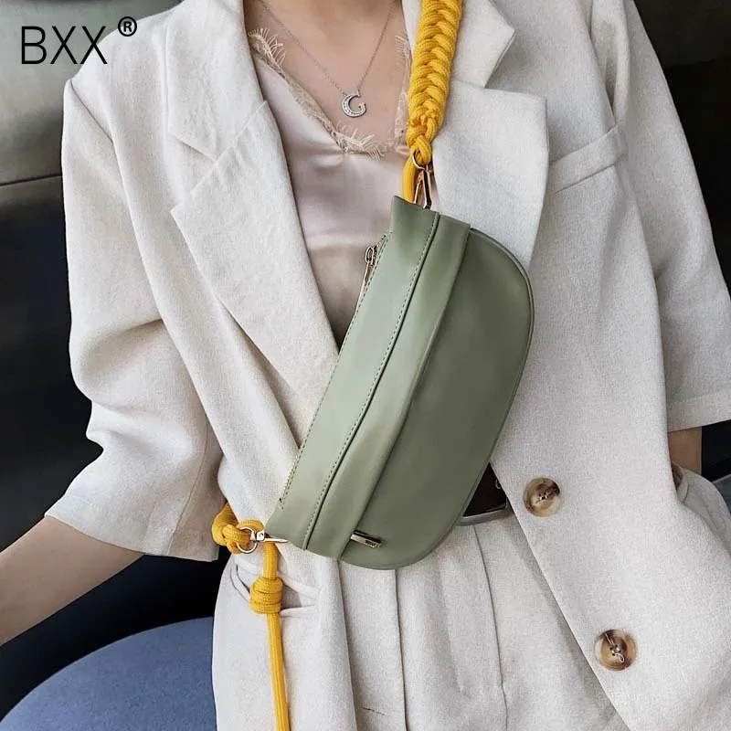 

[BXX] Women Single Shoulder Crossbody Bag All-match Flap 2020 Summer Fashion Female Rope Chain PU Leather Waist Chest Bag HF233