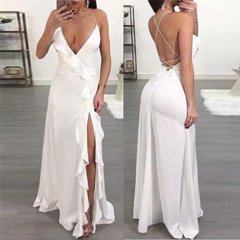 Women's Fashion Solid Sexy Dress Ruffle Blackless Sleeveless Irregular Dress 2019 New Arrival Robe Femme Vestidos H26 (4)