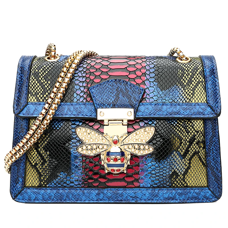 Сумки высокого качества, женские сумки из змеиной кожи, роскошные сумки, женские дизайнерские сумки через плечо для женщин, вечерние - Цвет: Синий