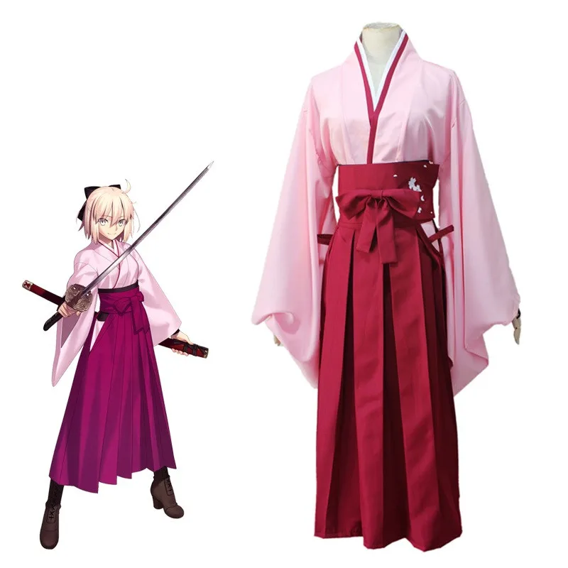Sakura-Saber-Kimono-Okita-Souji-Costume-Fate-Grand-Order-FGO-Cosplay-Japanese-Anime-Cosplay-Red-Costume