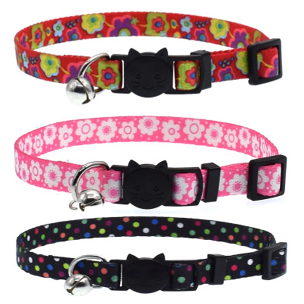 

2018 NEW Printing Breakaway Cat Collar Tag Quick Release With Color Bell For Pets Puppy Dogs Cat