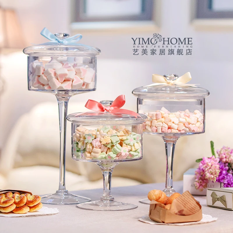 3 combinations european high transparent lid storage bottles dust proof glass cake stand dessert candy jars wedding decoration - Decorative Jars 3 combinations european high transparent lid storage bottles dust proof glass cake stand dessert candy jars wedding decoration - Decorative Jars
