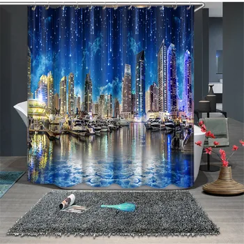 

City Night Luxury Modern Shower Curtain Waterproof fabric 3D Shower Curtains