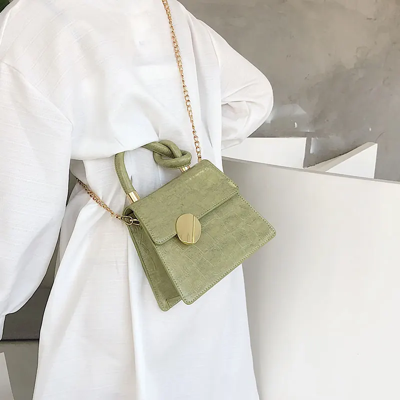 شاي ماتشا أخضر التمساح نمط Crossbody أكياس المرأة 2019 صغيرة حقيبة يد بسلاسل صغيرة حقيبة بو الجلود اليد حقيبة السيدات حقائب كتف