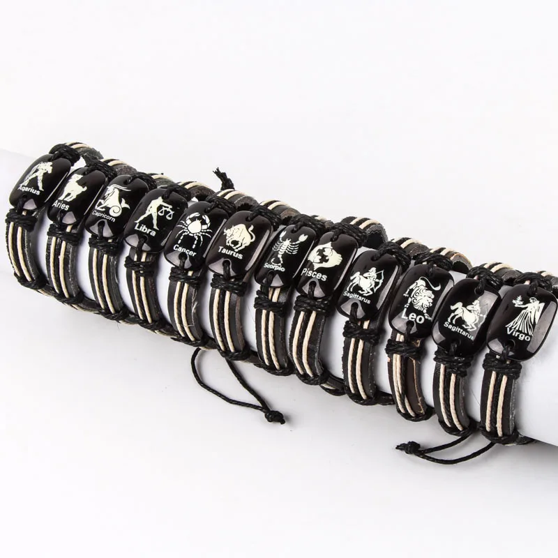 12 Pcs Wholesale Mix Styles Leather resin fashion constellation bracelet Men's Women's Jewelry Party Gifts