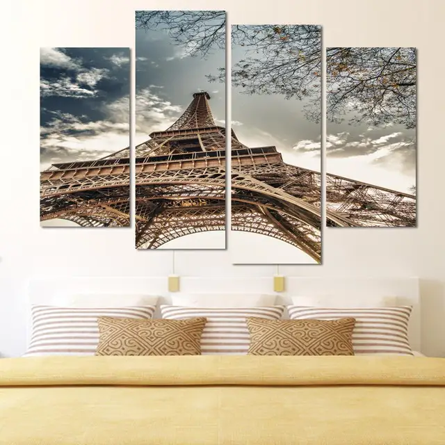 4 Panels Unframed Canvas Photo Prints Eiffeltoren Wall Decorations 4 Panels Unframed Canvas Photo Prints Eiffeltoren Wall Decorations For Living Room Home Office Artwork Giclee