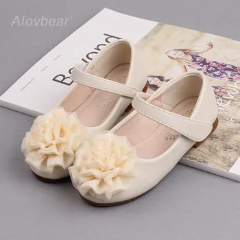 

2020 New Floral Spring Girls Shoes Children beige and Pink Flat Single Shoes Kids Princess PU Leather Shoes for Girl D03-16