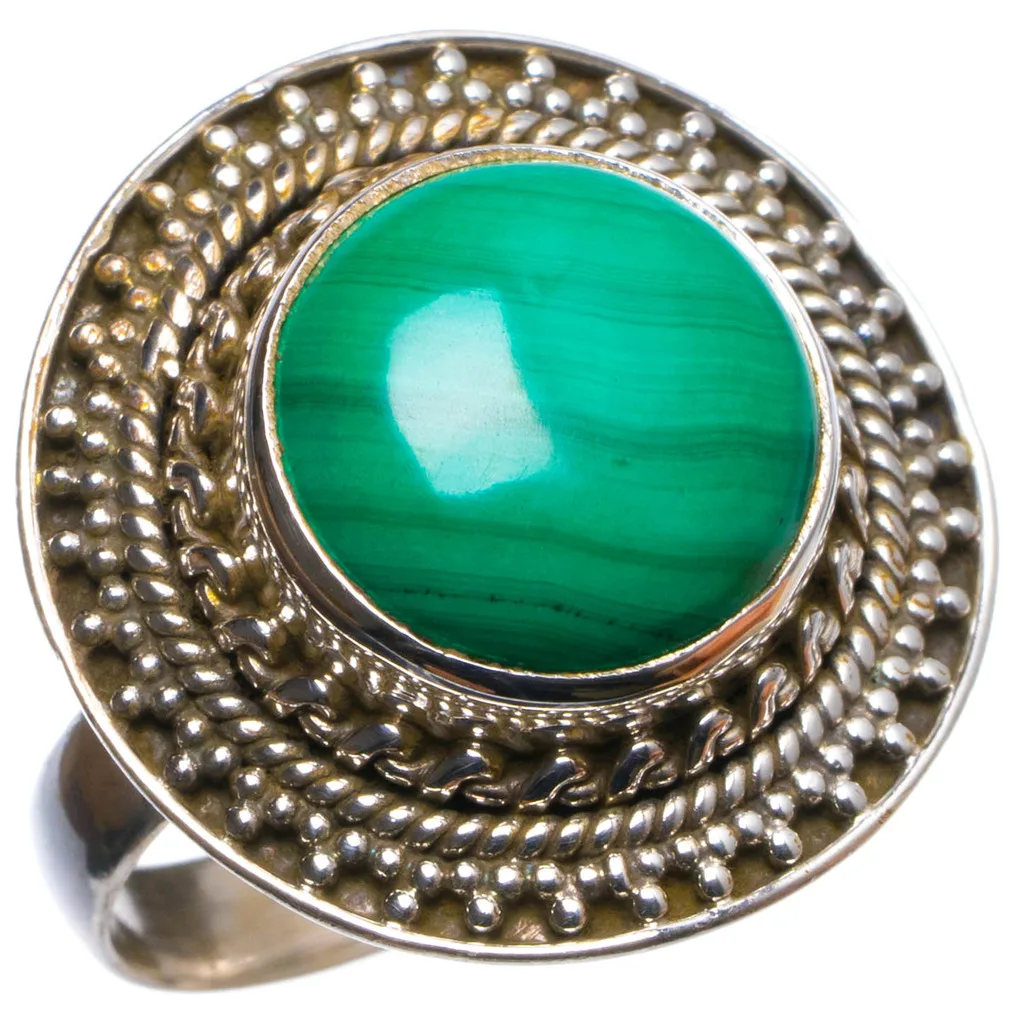

Natural Malachite Handmade Unique 925 Sterling Silver Ring, US size 7 X2842