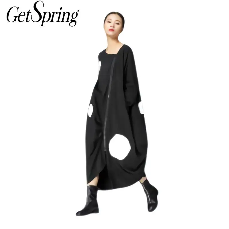 

GETSRING Polka Dot Printed Irregular Dress Personality Women Dress Vintage Loose Dress Autumn Tunics