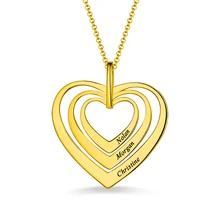 Ювелирные изделия для мамы, женские Семейные три ожерелье сердечки золотого цвета, кулон для женщин, Подарок на годовщину