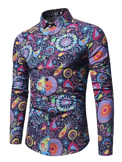 

SHUJIN Men's Long Sleeve Casual Shirt Fashion Rose Flower Print Floral Shirt Turn-down Collar Slim Fit Shirt Mens Clothing
