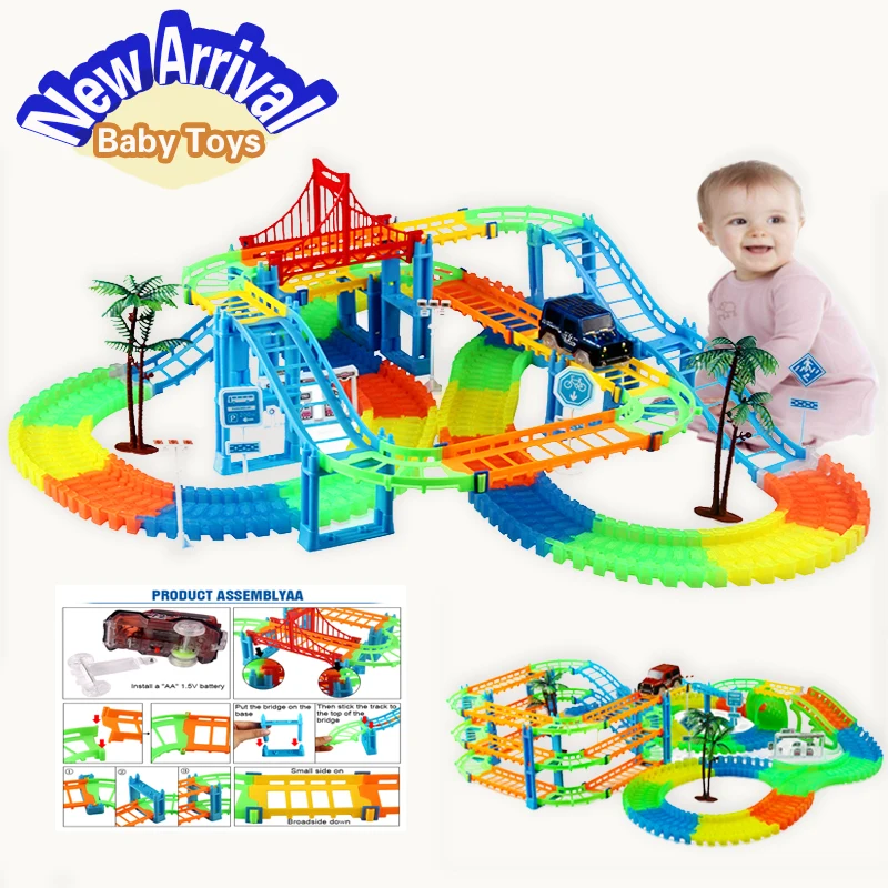 

Magic Racing Track Car Glow in the Dark Bend Flexible Railway Truck Accessories DIY Kids Toy 160/240/320/pcs Tracks Set For Gift