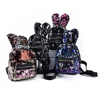 

Women Mini Travel Bag Escolar 1PCS Shinning Bling Sequins Cute Big Rabbit Ears Backpack For Teenager Girls Mochila Shoulderbag