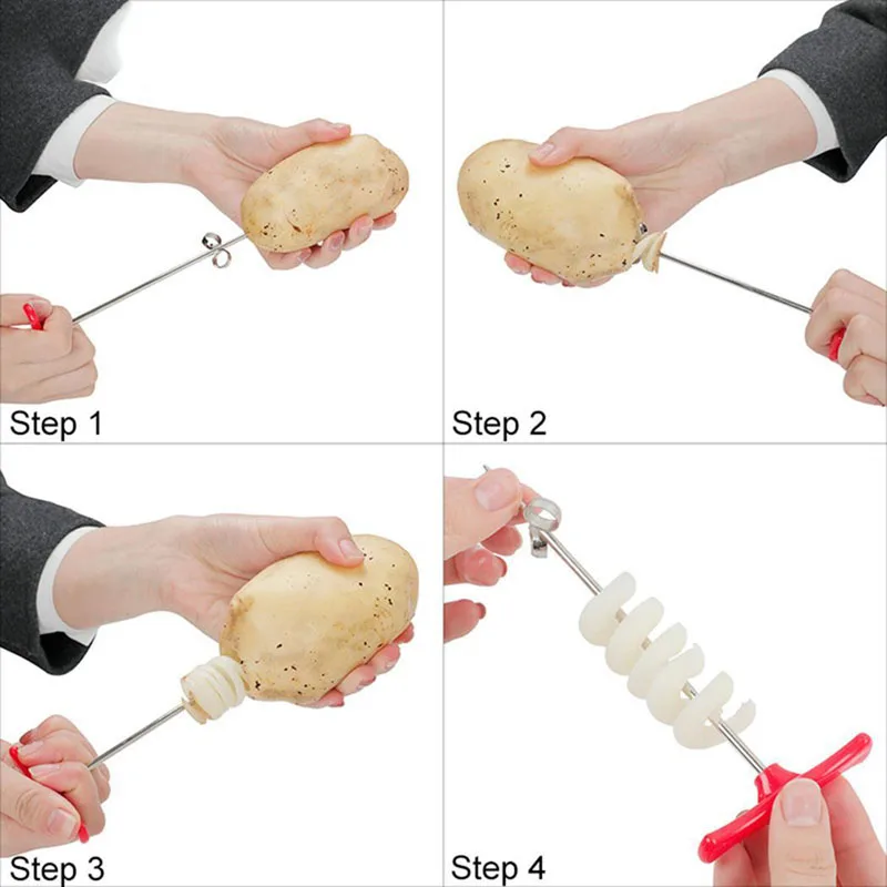 

Potato Slicer Stainless Steel Rotating Machine DIY Manual Roller Spiral Slicer Rolling Cutter Knife Carving Kitchen Tools Fruit
