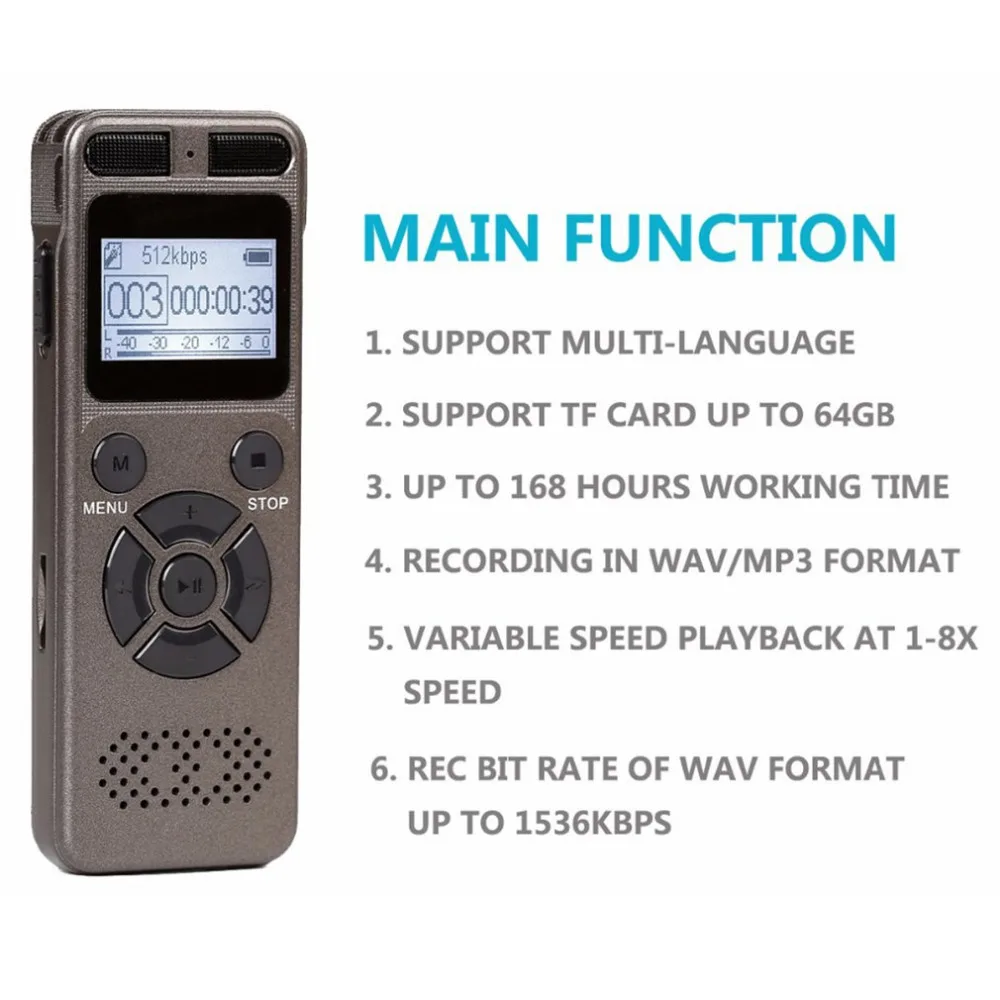 Portable Mini Digital Voice Recorder With Microphone Maximum 64GB Expansion TF Card for Any Occasion Recording in WAV/Mp3