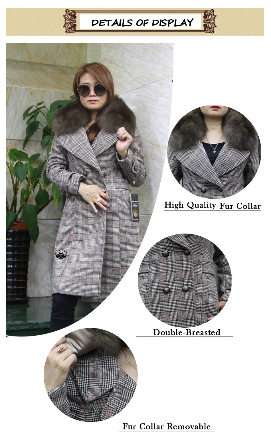 Кашемировое пальто на зиму, теплая Женская куртка с лисьим воротником, натуральный мех, модная трендовая Меховая куртка для путешествий DIANA WINTER2019