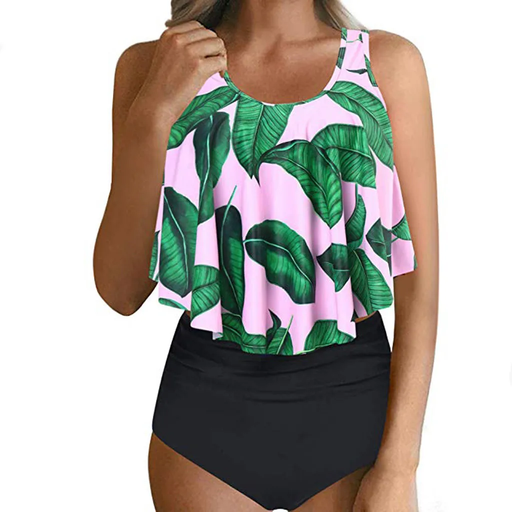 

Sunflower Print swimming suit for women high waisted Bottom brazilian Bathing Suits Top Ruffled Bikini Biquinis Beach swimsuit