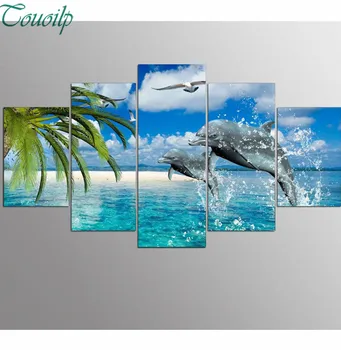 

5pcs/set 5D DIY Diamond Painting dolphin Embroidery Sea Full Square round Diamond Cross Stitch Rhinestone Mosaic pictures New